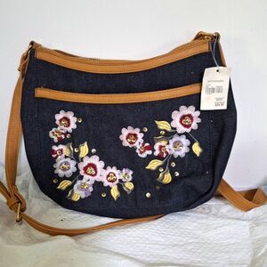 A Cato Est 1946 Women's Purse Crossbody Embroidered Country Core Floral Denim